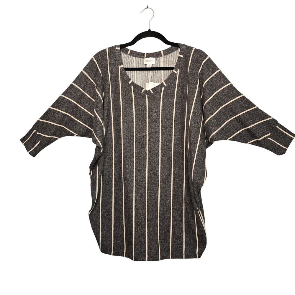 LuLaRoe Naomi Sweater Womens Small Gray White Stripe Batwing Pullover Top NEW